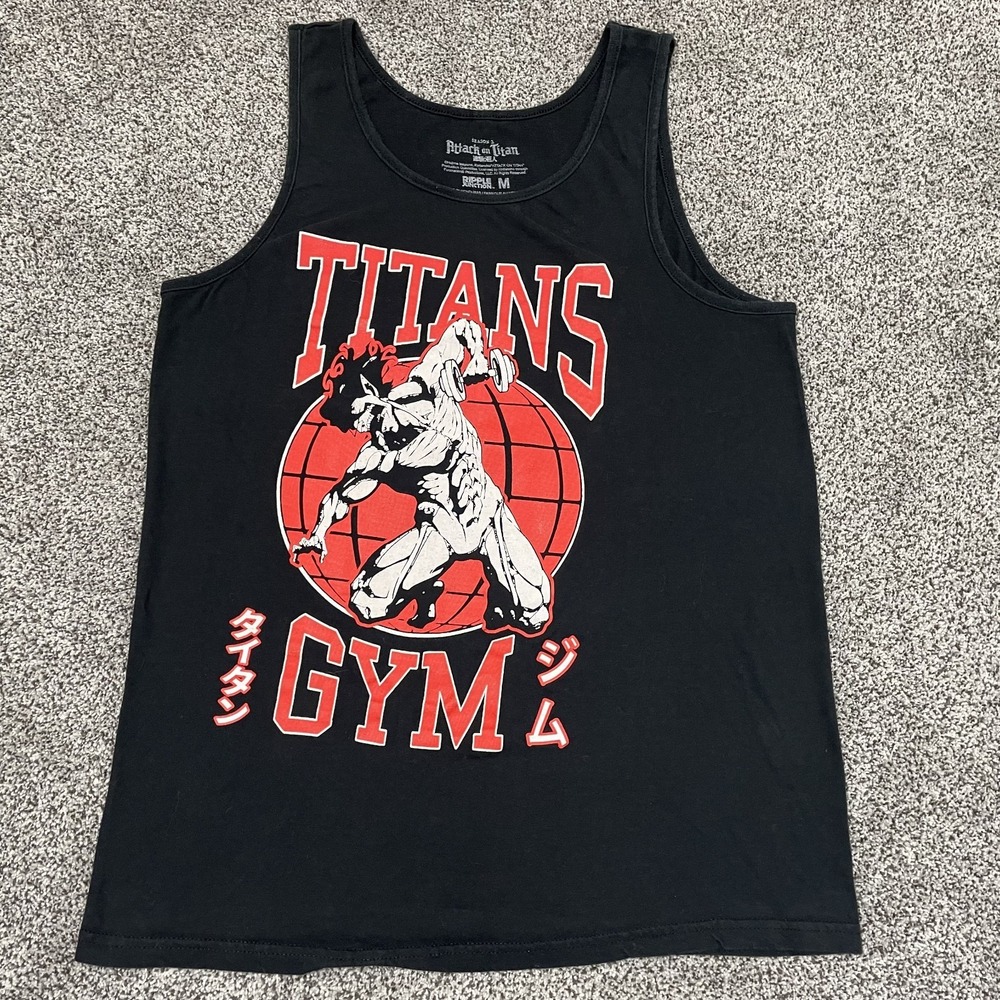 ATTACK‎ ON TITAN Shirt Mens Medium Titans Gym Tank Top Work Out Eren AOT Black